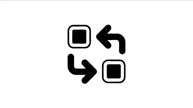 Interims-Unterstützung als Symbolbild Schwarzes Piktogramm mit zwei Quadraten und kreisenden Pfeilen – Symbolbild für die Interims-Unterstützung von VAD Markenspur